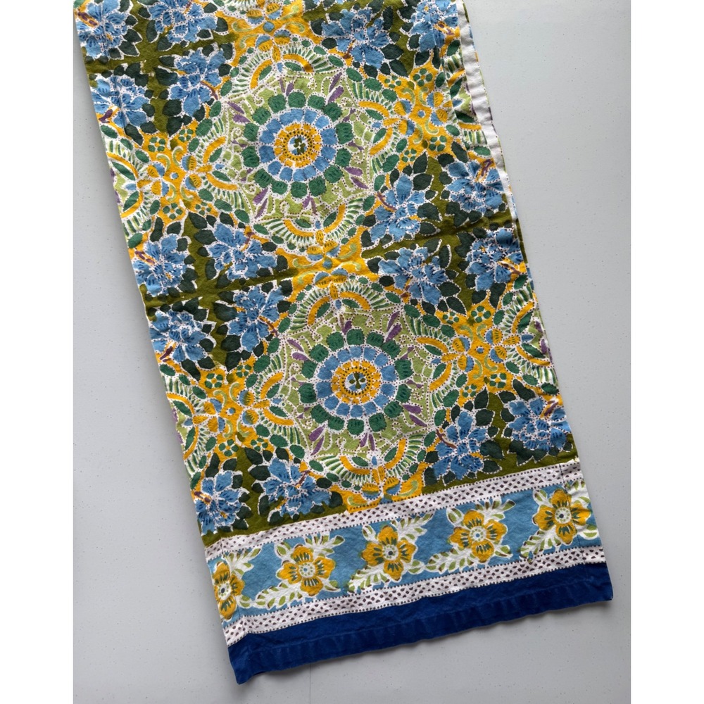 Pottery Barn Table Runner Floral Bright Boho Blue Green Yellow Cotton 18" X 70"
